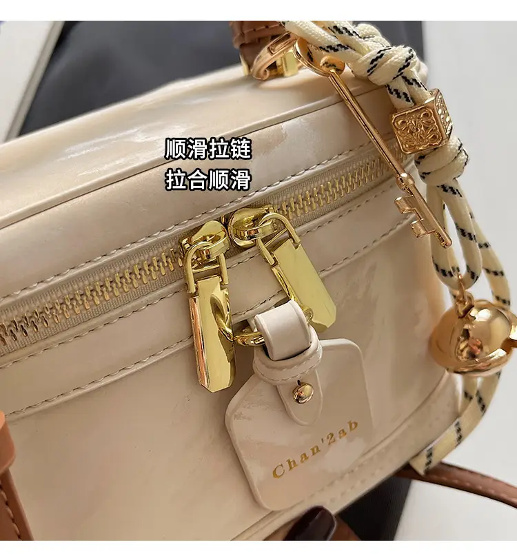 Women's Black Leather Box Bag with Chain Strap & Gold Plated Hardware — feature 5
