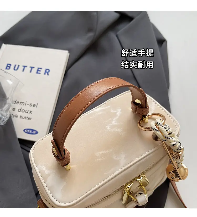 Women's Black Leather Box Bag with Chain Strap & Gold Plated Hardware — feature 7