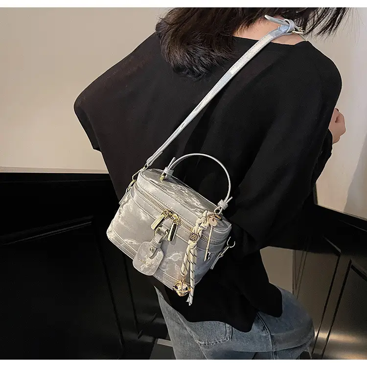 Women's Black Leather Box Bag with Chain Strap & Gold Plated Hardware — feature 9