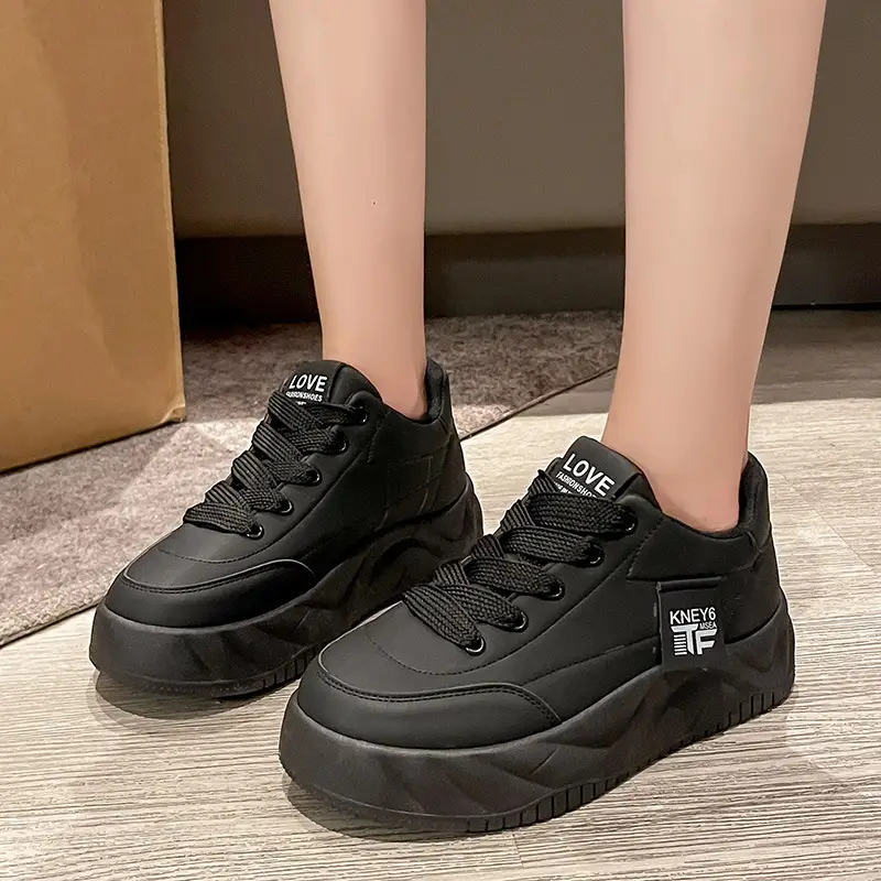 Black Women's Casual Sneakers with Low Heel & Soft Sole - Image 4