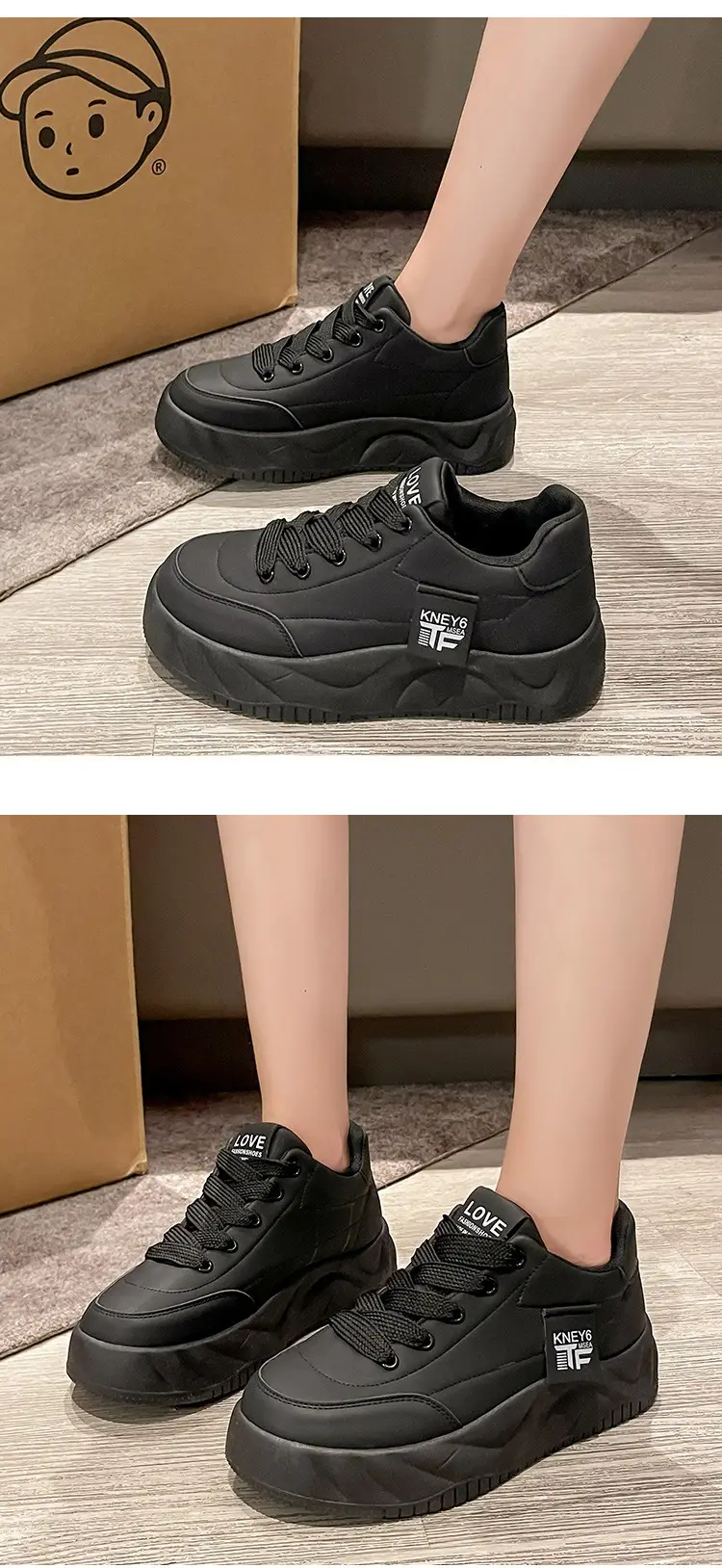 Black Women's Casual Sneakers with Low Heel & Soft Sole — feature 14