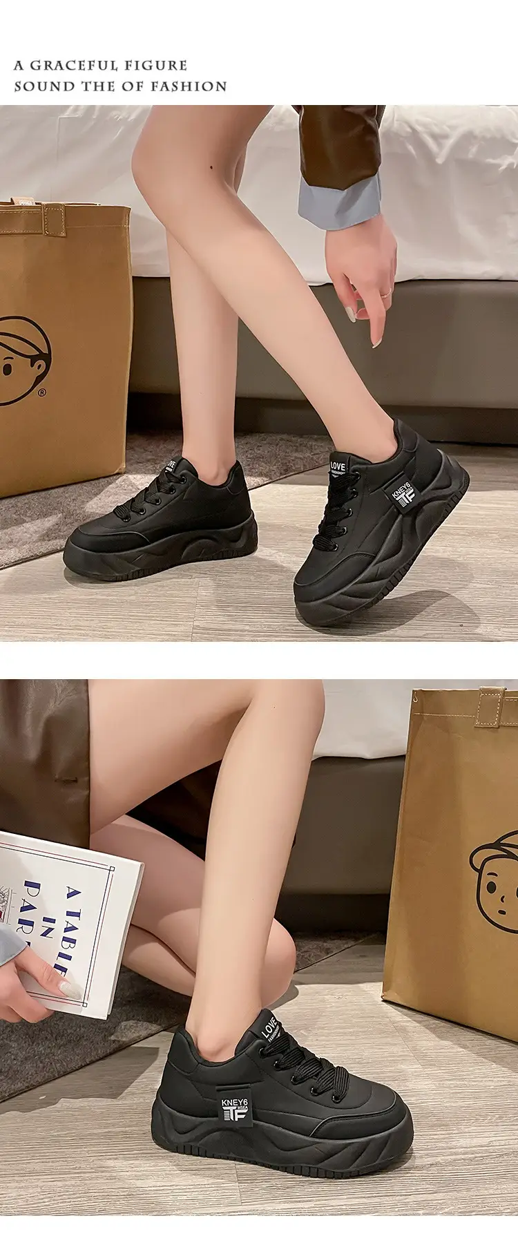 Black Women's Casual Sneakers with Low Heel & Soft Sole — feature 15