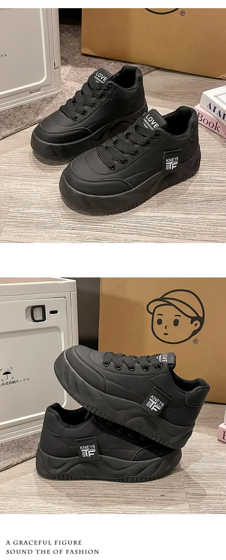 Black Women's Casual Sneakers with Low Heel & Soft Sole — feature 18