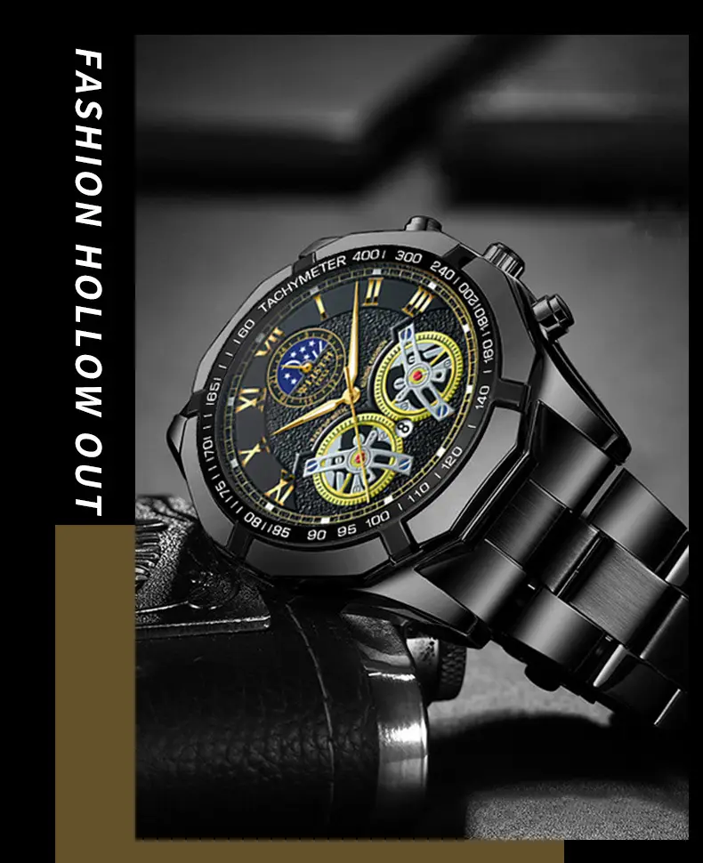 Luxury Gold Swiss Watch for Men Luminous Large Dial Waterproof — feature 5