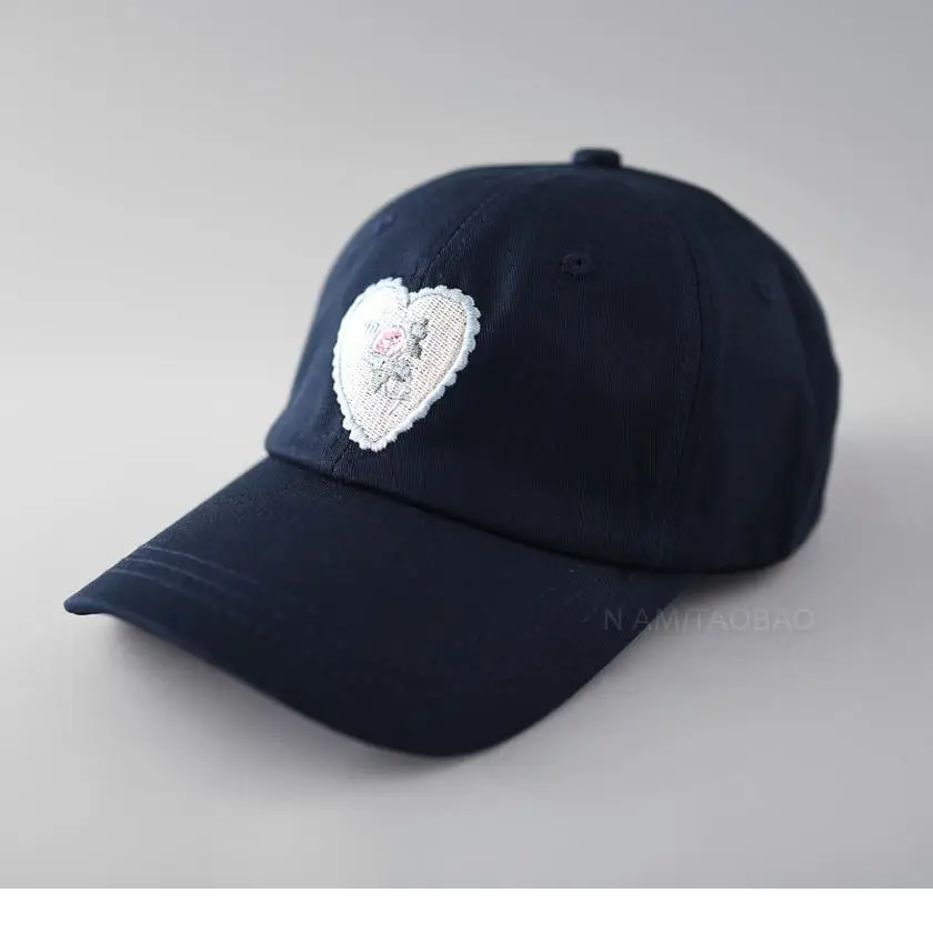 Women's Korean-style Embroidered Baseball Cap Beige Navy - Image 5