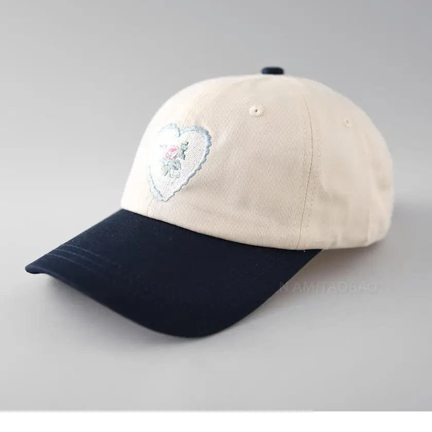 Women's Korean-style Embroidered Baseball Cap Beige Navy - Image 7