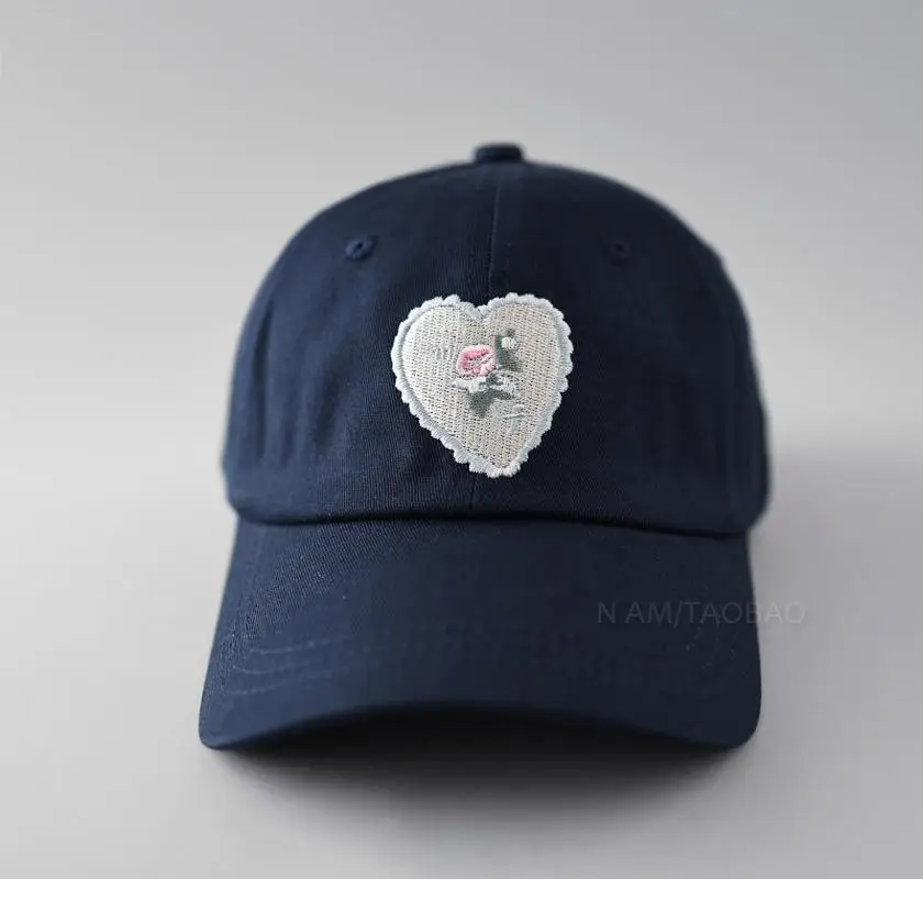 Women's Korean-style Embroidered Baseball Cap Beige Navy - Image 9
