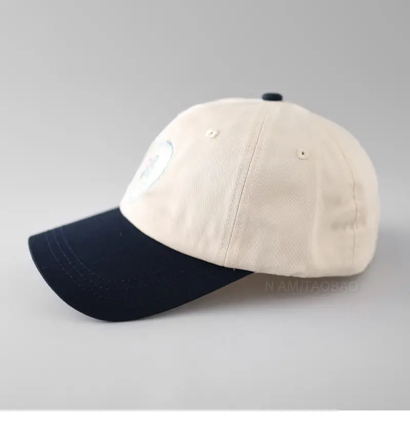 Women's Korean-style Embroidered Baseball Cap Beige Navy — feature 7