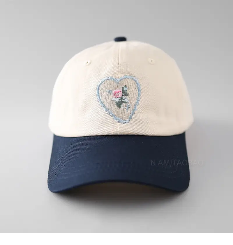 Women's Korean-style Embroidered Baseball Cap Beige Navy — feature 8