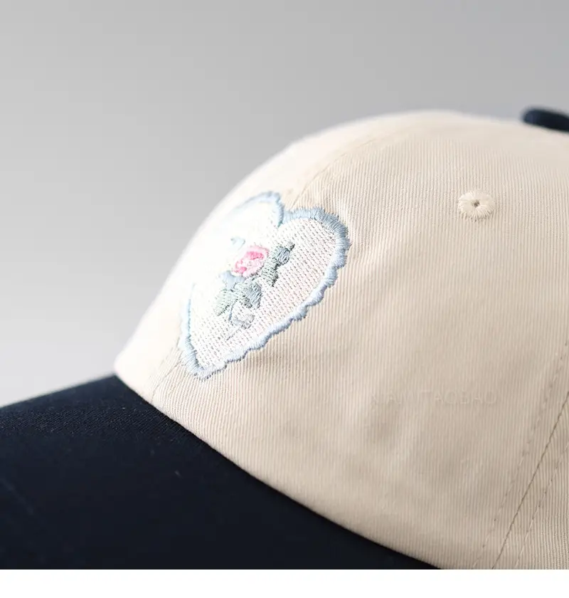 Women's Korean-style Embroidered Baseball Cap Beige Navy — feature 9
