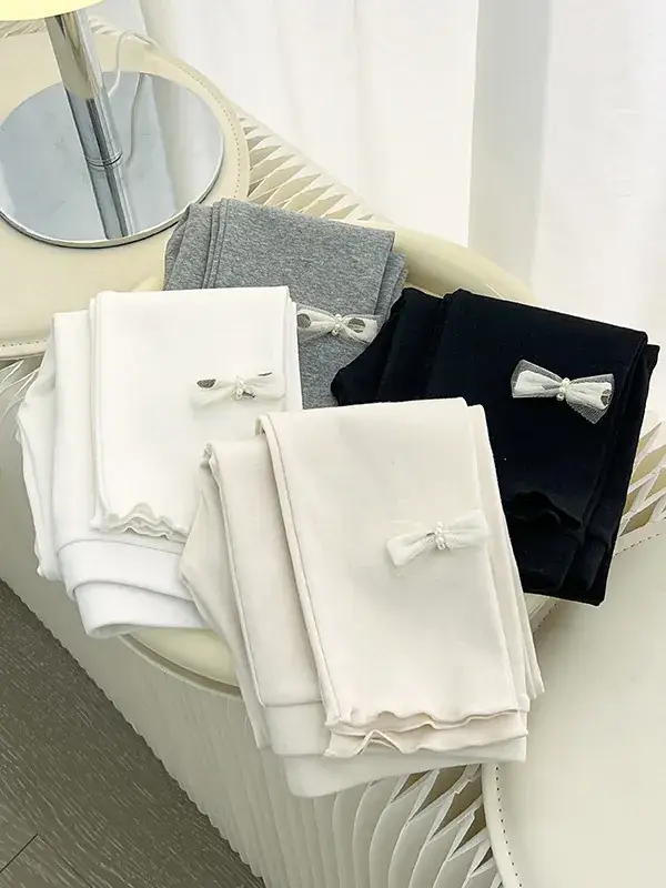 Korean Style Cotton Baby Leggings White Black - Image 4