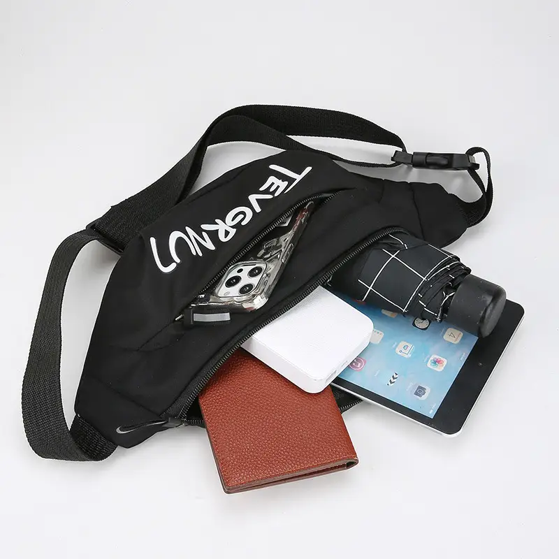 Men's White Black Shoulder Messenger Bag with Zipper
