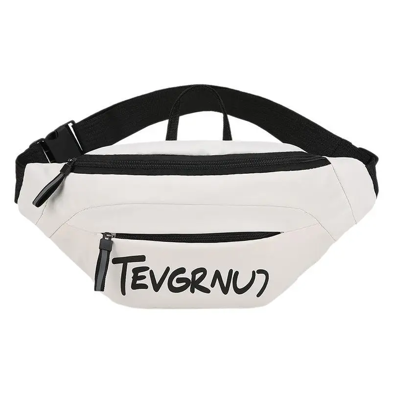 Men's White Black Shoulder Messenger Bag with Zipper