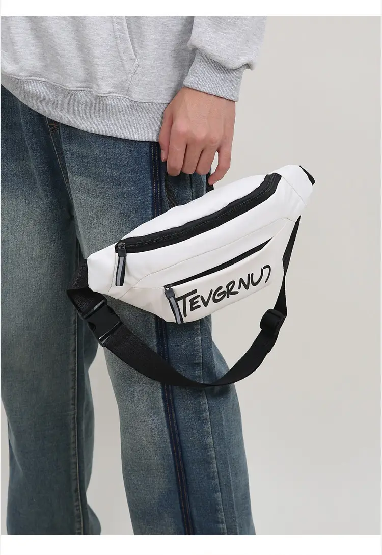 Men's White Black Shoulder Messenger Bag with Zipper — feature 10
