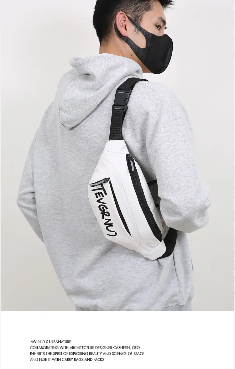 Men's White Black Shoulder Messenger Bag with Zipper — feature 11