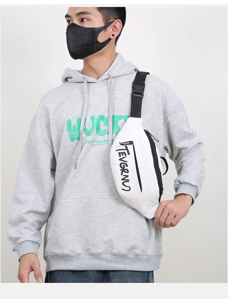Men's White Black Shoulder Messenger Bag with Zipper — feature 12