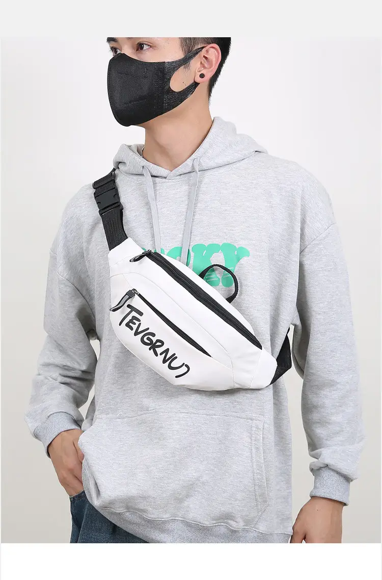 Men's White Black Shoulder Messenger Bag with Zipper — feature 13
