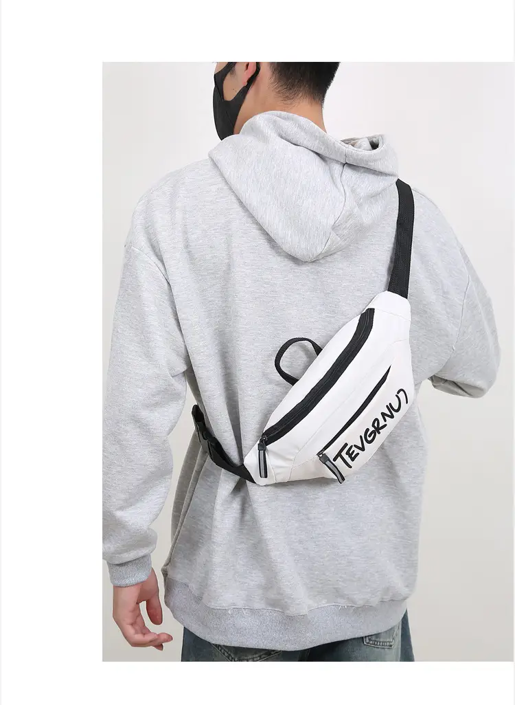 Men's White Black Shoulder Messenger Bag with Zipper — feature 14