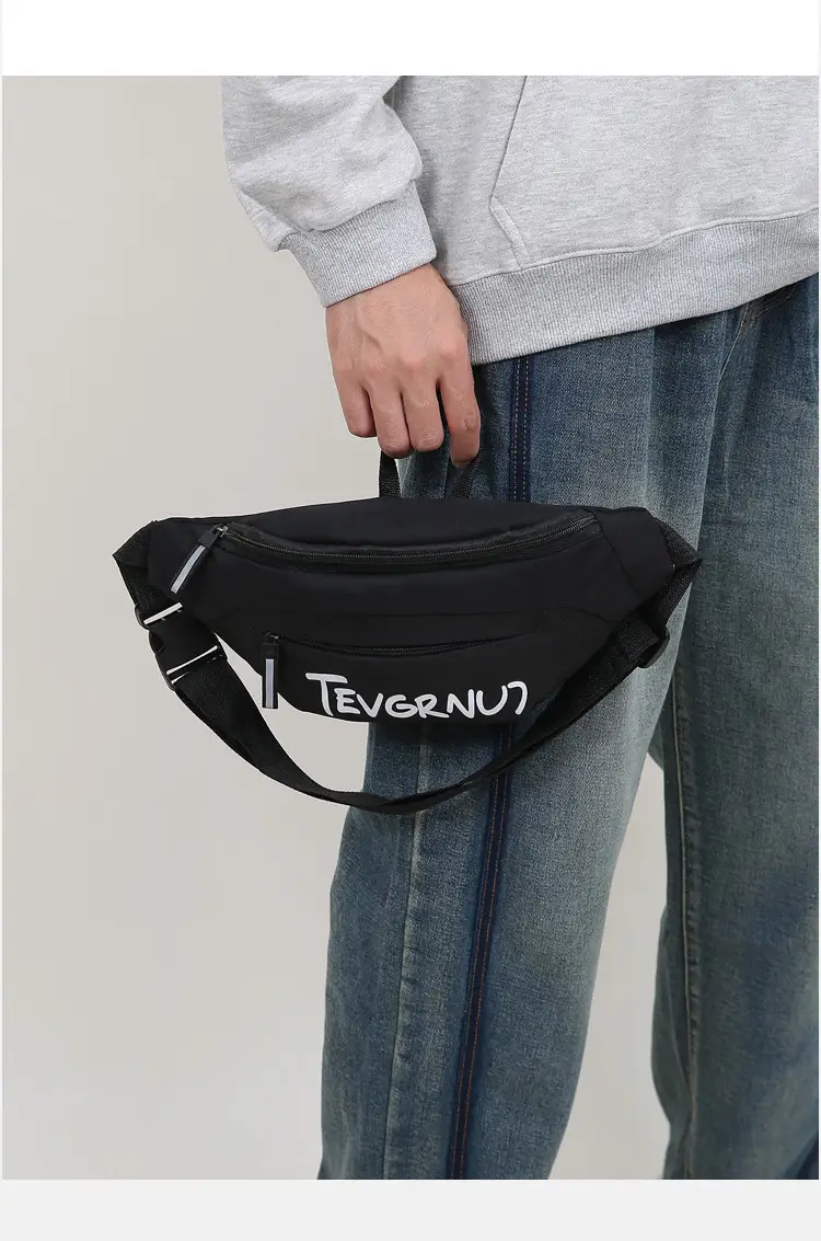 Men's White Black Shoulder Messenger Bag with Zipper — feature 15