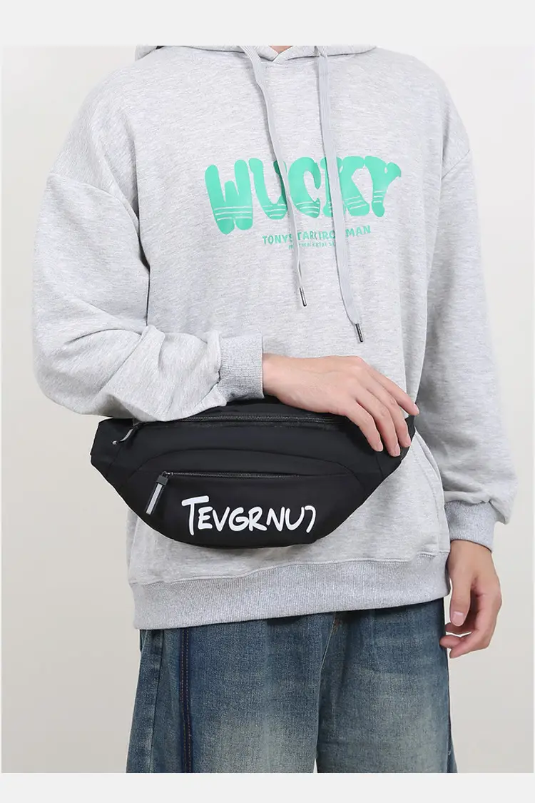 Men's White Black Shoulder Messenger Bag with Zipper — feature 16