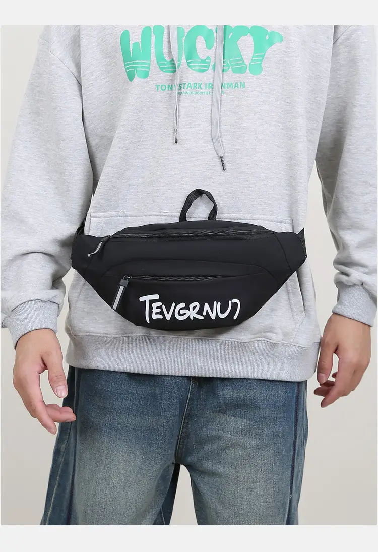 Men's White Black Shoulder Messenger Bag with Zipper — feature 17