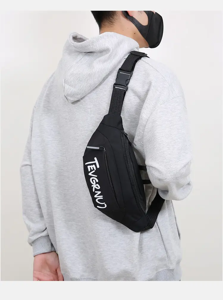 Men's White Black Shoulder Messenger Bag with Zipper — feature 18