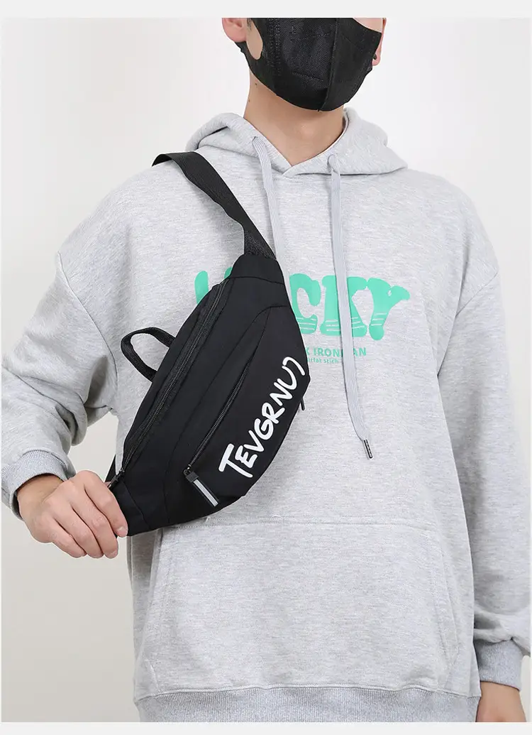 Men's White Black Shoulder Messenger Bag with Zipper — feature 19