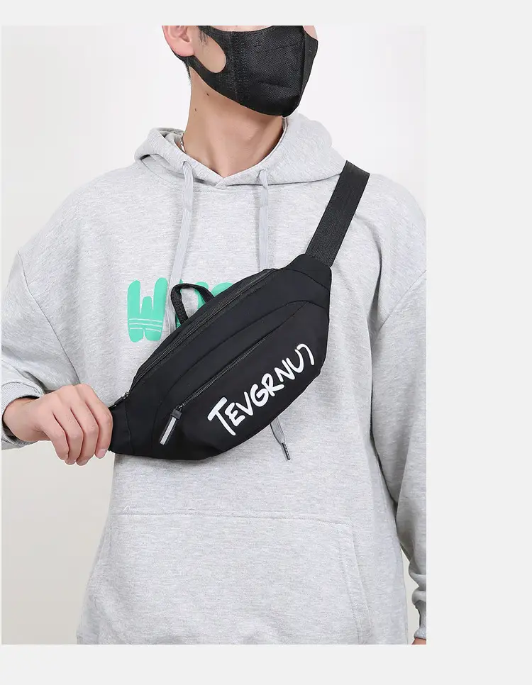 Men's White Black Shoulder Messenger Bag with Zipper — feature 20