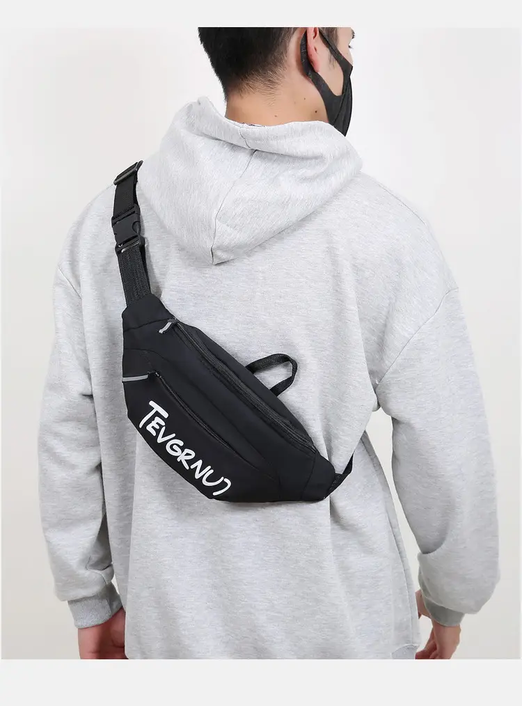 Men's White Black Shoulder Messenger Bag with Zipper — feature 21