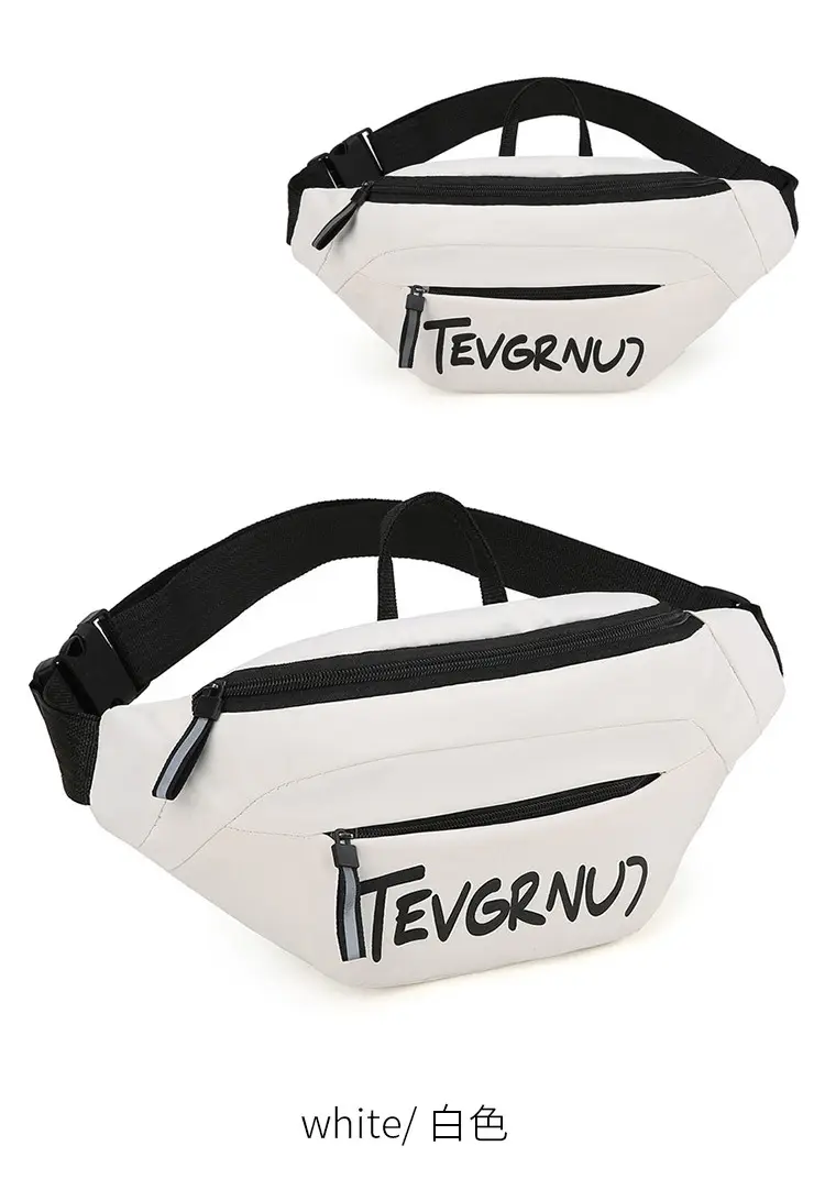 Men's White Black Shoulder Messenger Bag with Zipper — feature 23