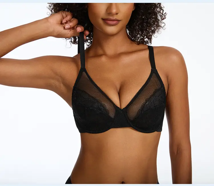 Black Lace Push-Up Underwear Women's Comfortable Mesh — feature 9