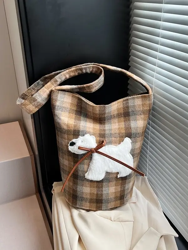 Women's Plaid Crossbody Bag 2025 Woolen Large Capacity - Image 3