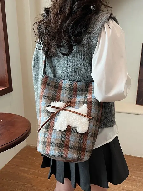 Women's Plaid Crossbody Bag 2025 Woolen Large Capacity - Image 4