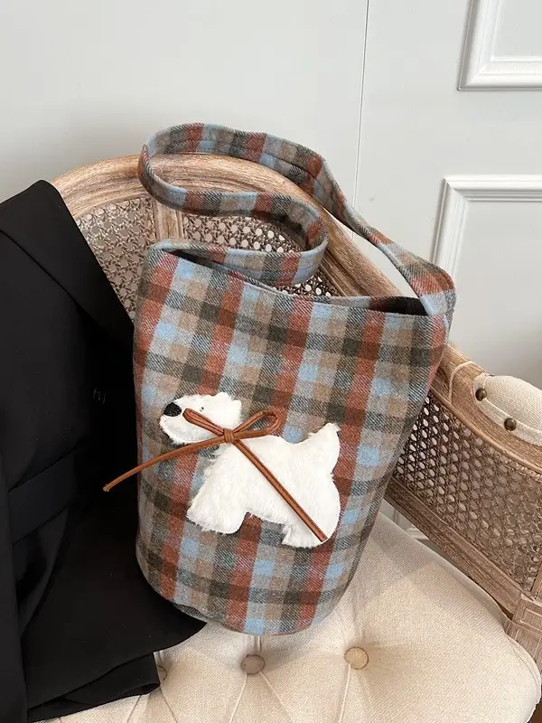 Women's Plaid Crossbody Bag 2025 Woolen Large Capacity - Image 5