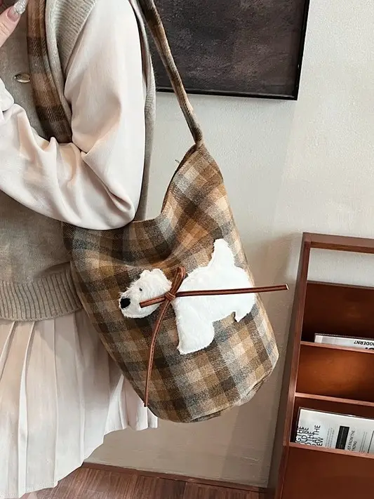 Women's Plaid Crossbody Bag 2025 Woolen Large Capacity - Image 6