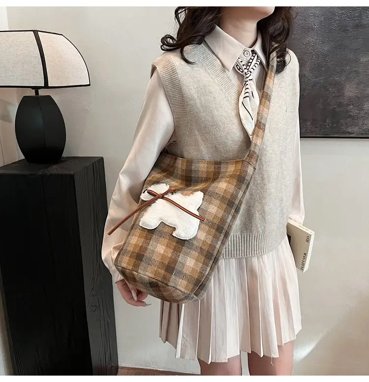 Women's Plaid Crossbody Bag 2025 Woolen Large Capacity — feature 13