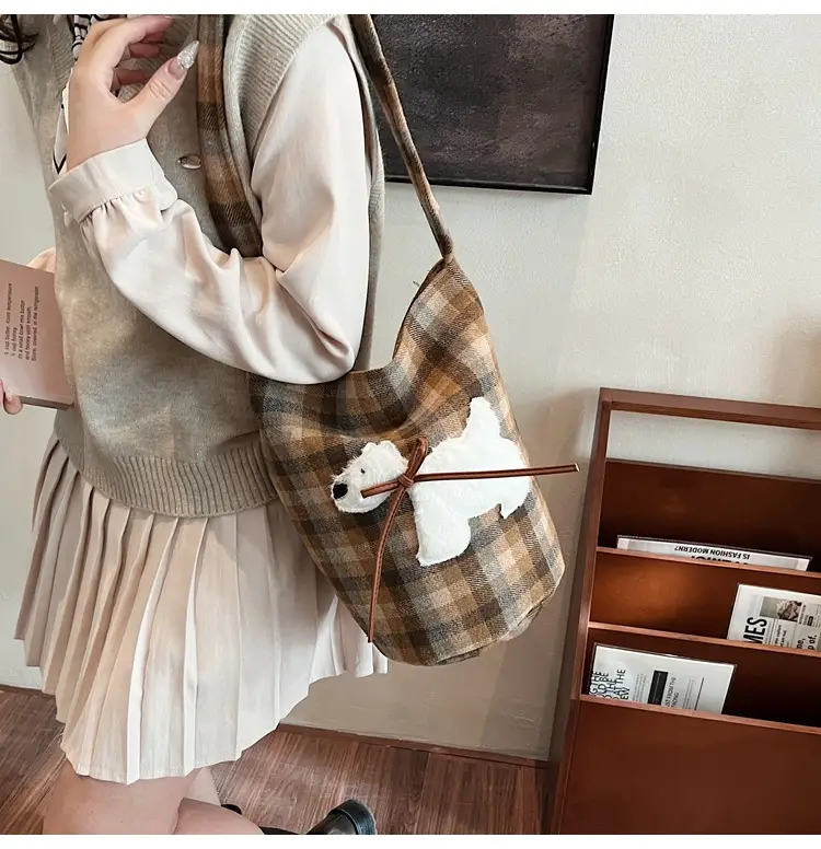 Women's Plaid Crossbody Bag 2025 Woolen Large Capacity — feature 15