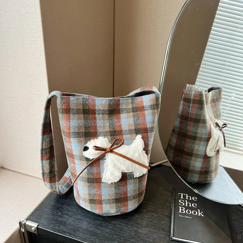Women's Plaid Crossbody Bag 2025 Woolen Large Capacity - Image 2