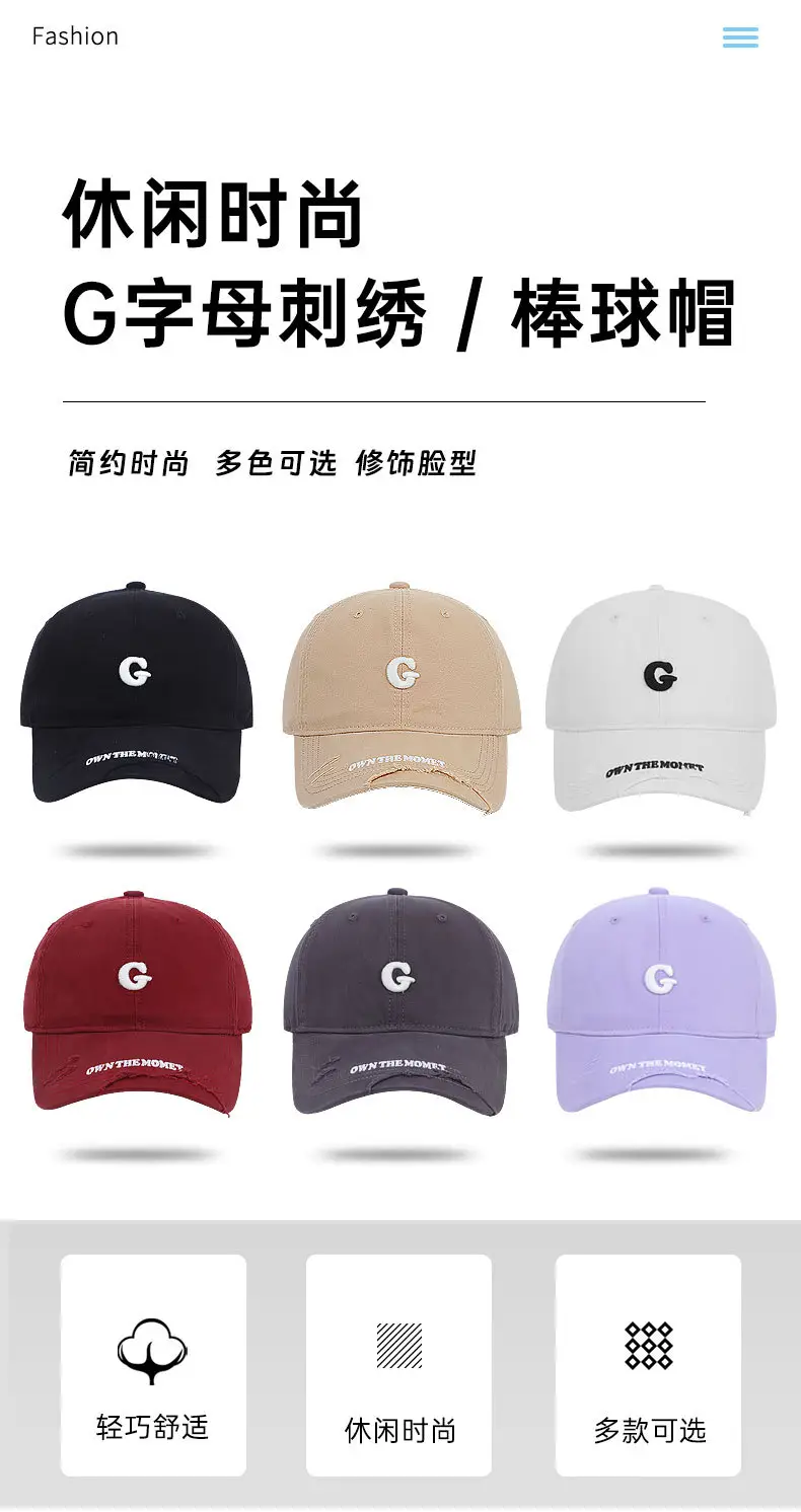Women Grey Baseball Cap with G Embroidery — feature 2