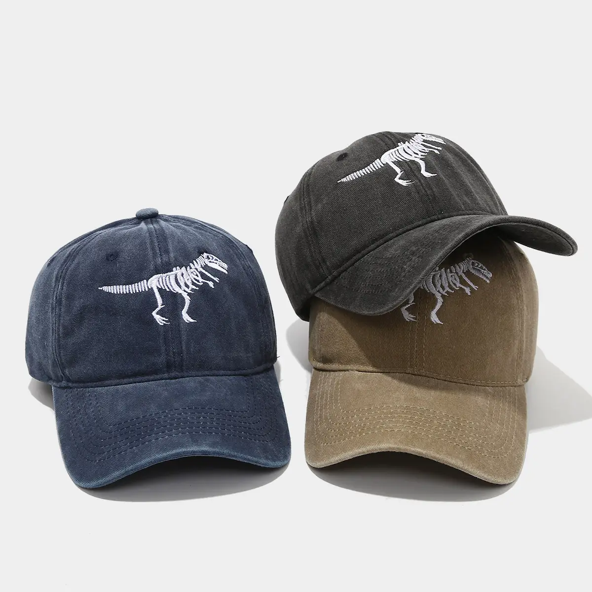Men Dino Embroidered Baseball Caps Blue Black Brown - Image 7