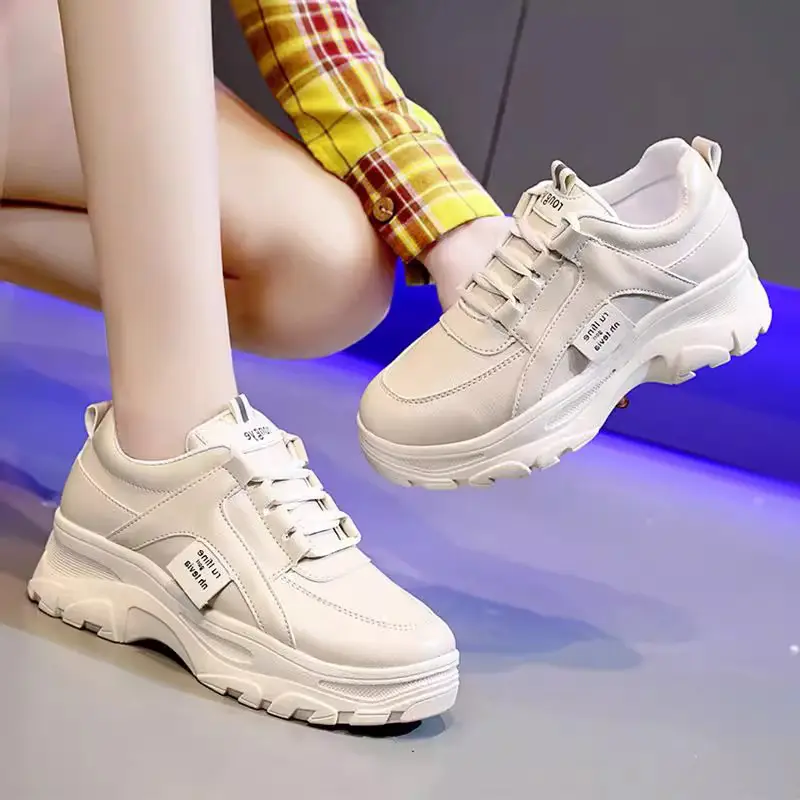 Torre Shoes Women's Sports Casual Shoes Spring New Single Shoes Increased Thick Sole Women's Shoes fleece-lined White Shoes - Image 3