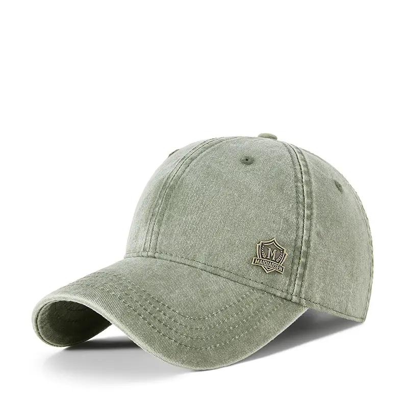 Men's Green Wash Cotton Baseball Cap with Logo