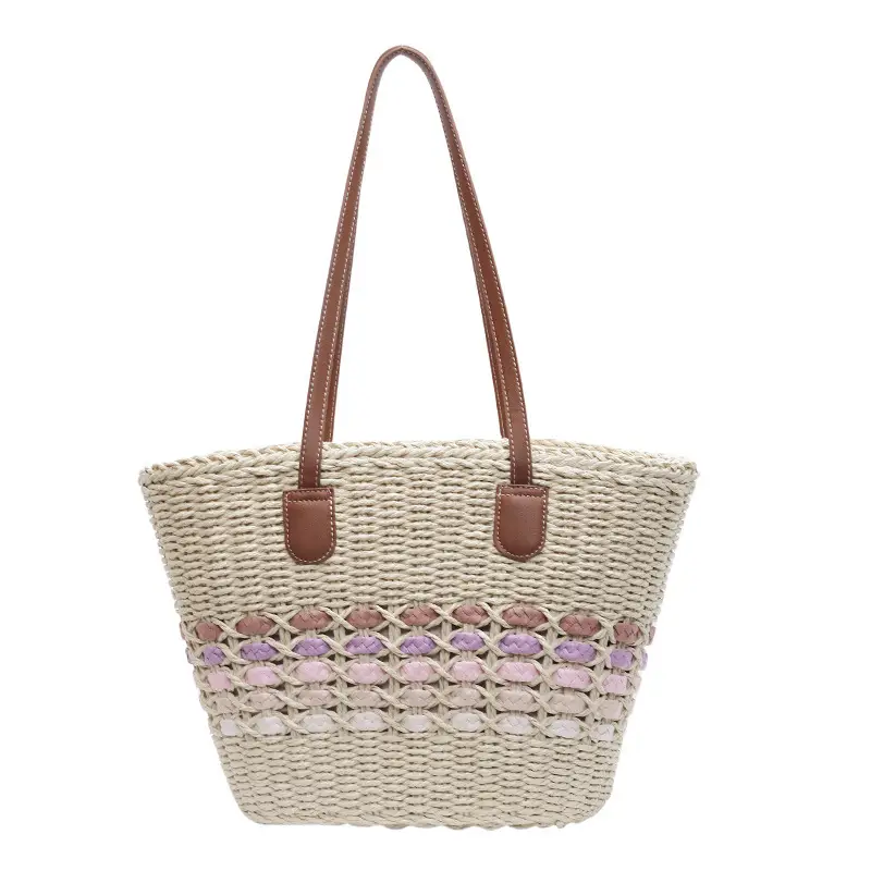 French Style Straw Bag with Embroidered Flowers