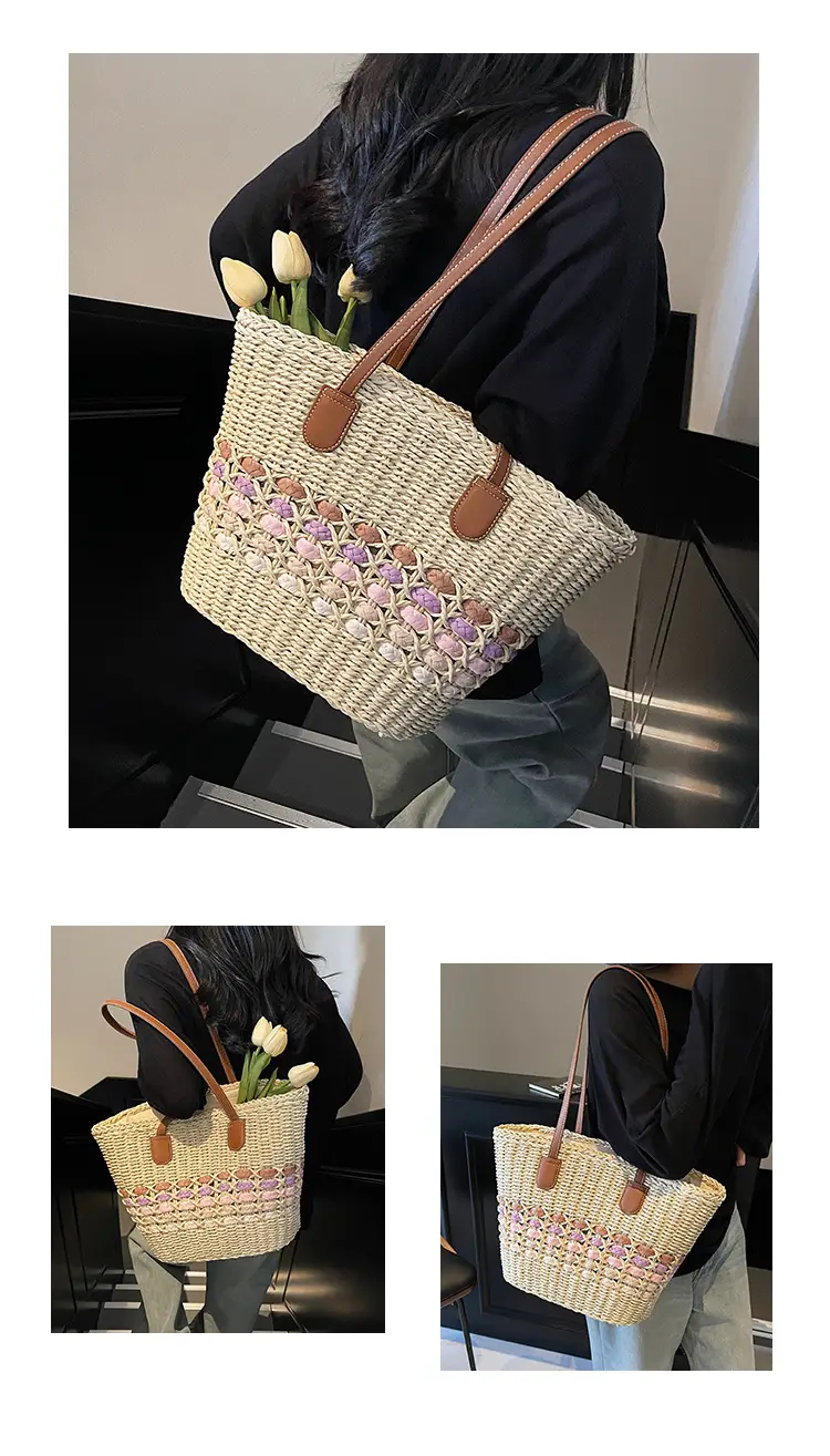 French Style Straw Bag with Embroidered Flowers — feature 10