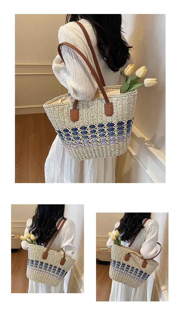 French Style Straw Bag with Embroidered Flowers — feature 11