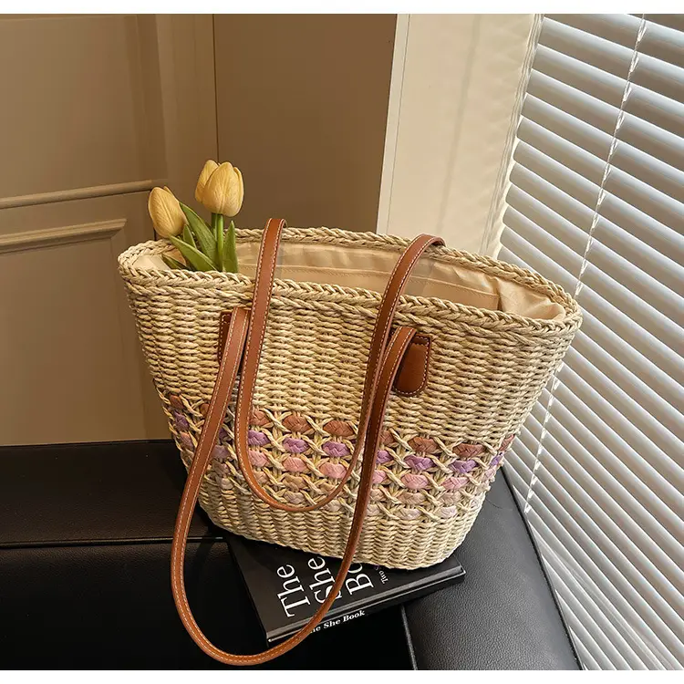 French Style Straw Bag with Embroidered Flowers — feature 13