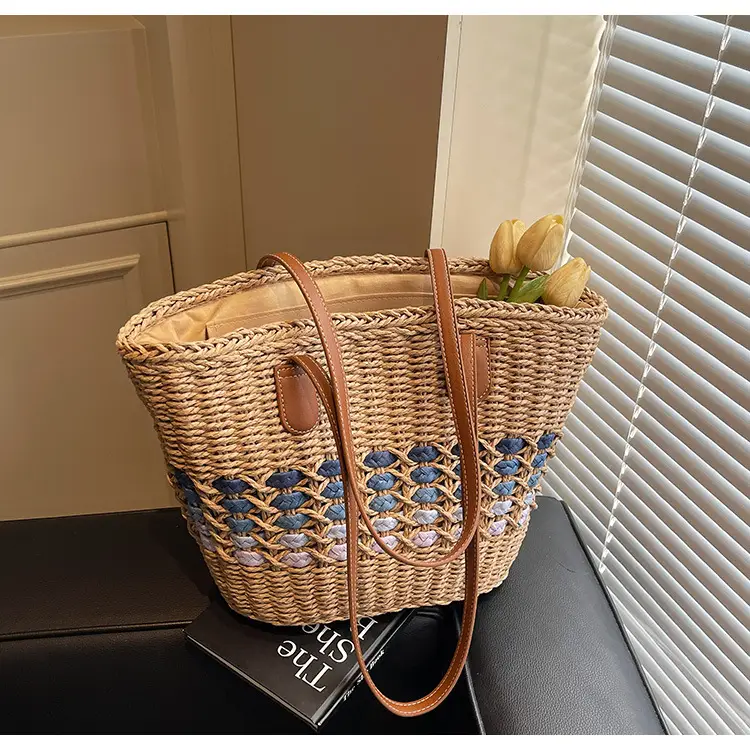 French Style Straw Bag with Embroidered Flowers — feature 15