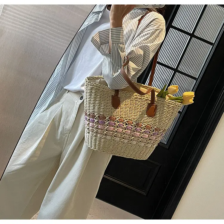 French Style Straw Bag with Embroidered Flowers — feature 22