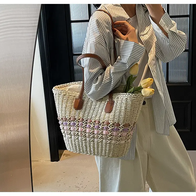 French Style Straw Bag with Embroidered Flowers — feature 25