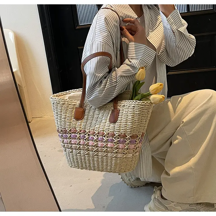 French Style Straw Bag with Embroidered Flowers — feature 27